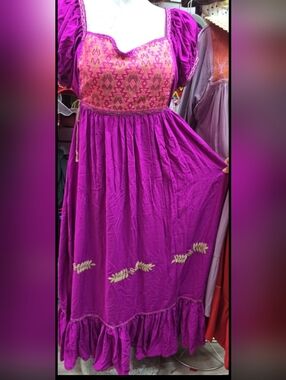 Hand Embroidered Magenta Maxi Dress